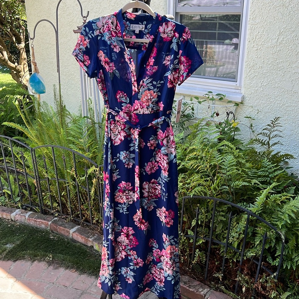 New with tag Nanette Lepore, maxi dress blue with pink and white flowers